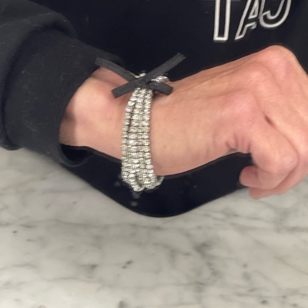 NWOT*WHITE HOUSE BLACK MARKET 5 Clr Rhinestone Stretch Bracelets Hematite Finish - Picture 6 of 8